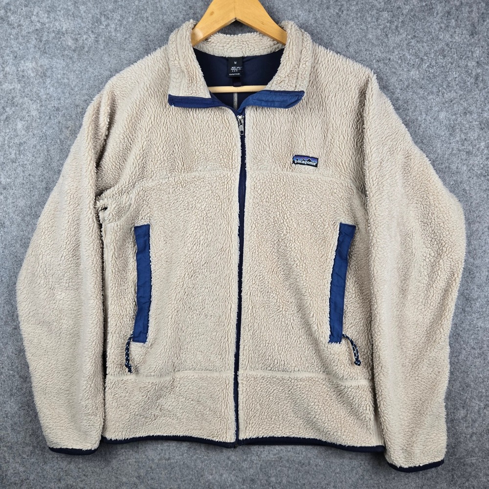 Vintage Patagonia PEF Retro-X Fleece Jacket Mens Medium Tan Blue Deep Pile